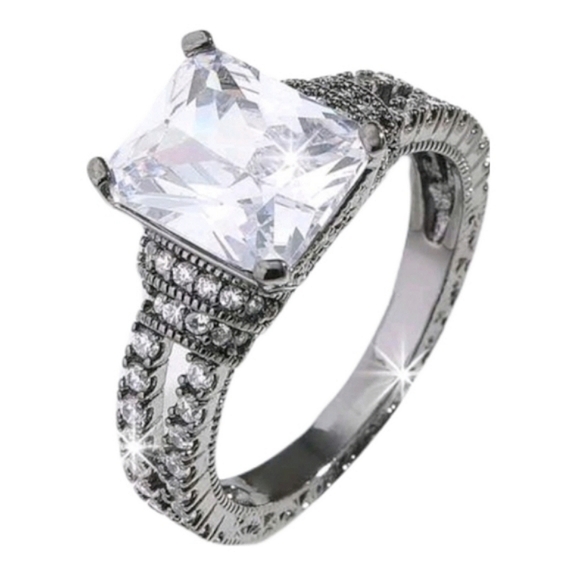 Sterling Silver Gunmetal Black Engagement Ring - Picture 2 of 9